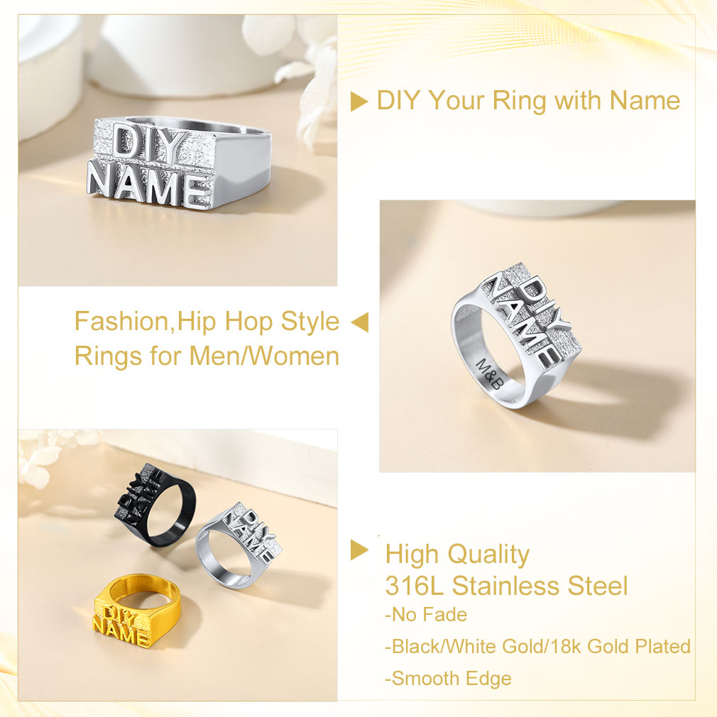 Bague Personnalisée avec Plaque Gravée au Style Hip-Hop