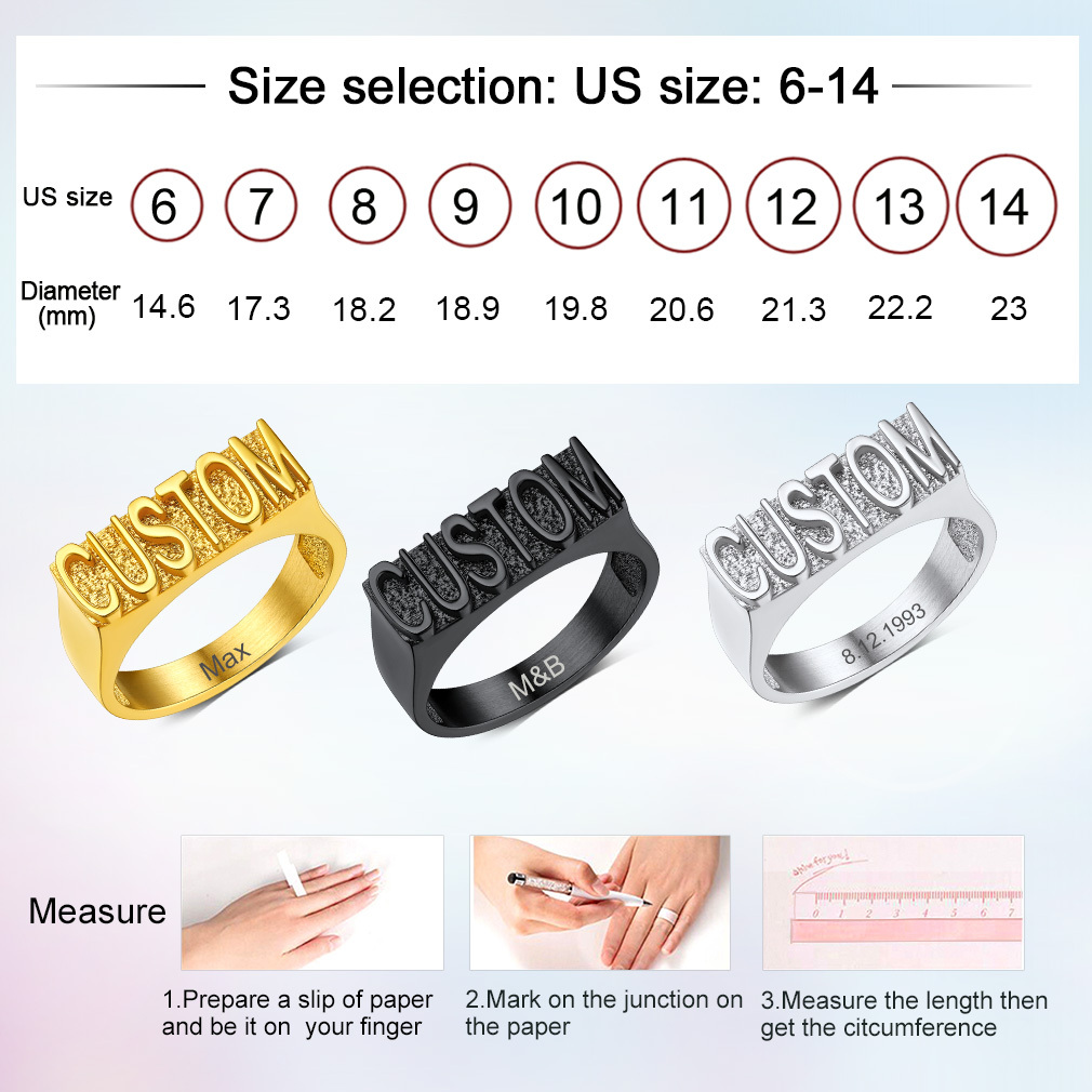 Bague Personnalisée avec Plaque Gravée au Style Hip-Hop