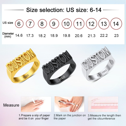 Bague Personnalisée avec Plaque Gravée au Style Hip-Hop