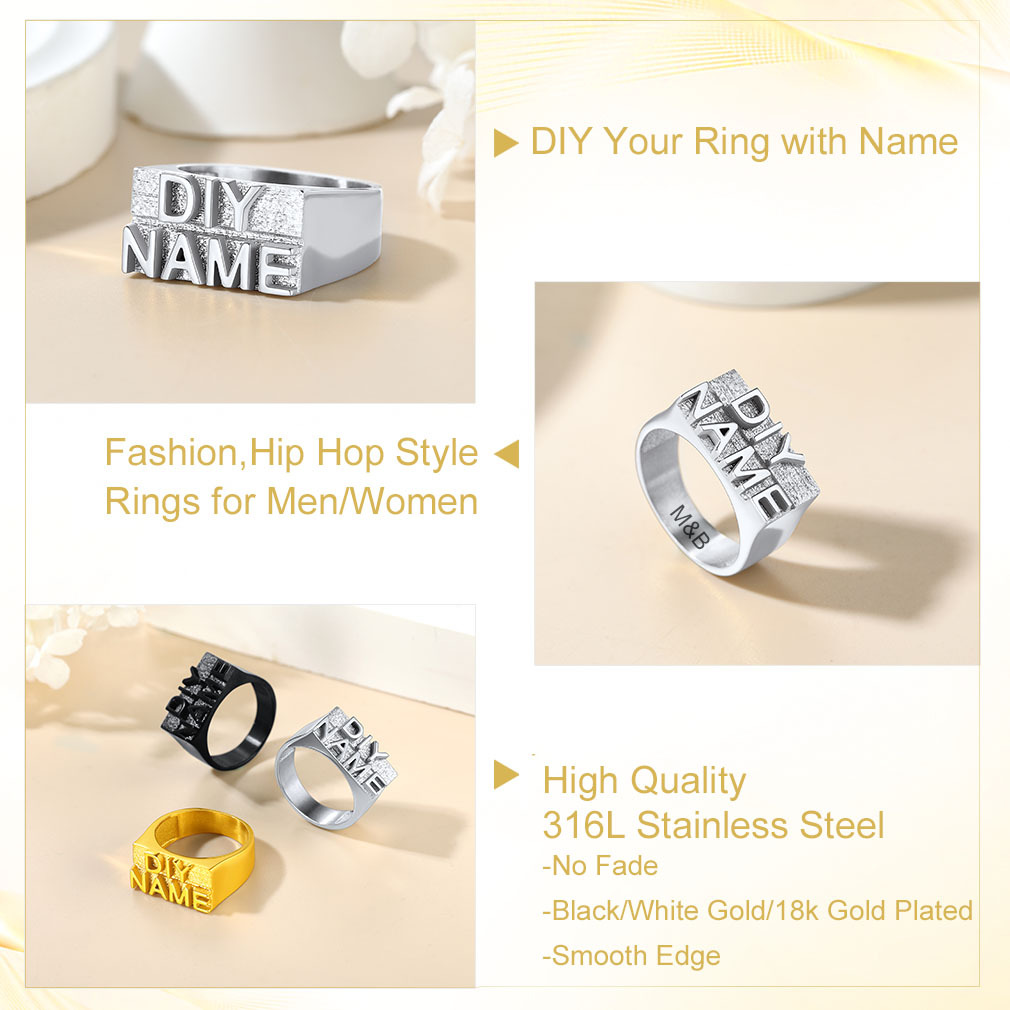 Bague Personnalisée avec Plaque Gravée au Style Hip-Hop