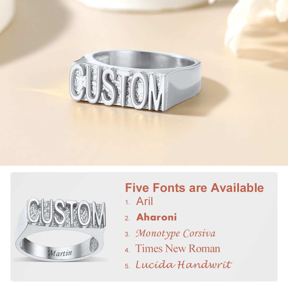 Bague Personnalisée avec Plaque Gravée au Style Hip-Hop