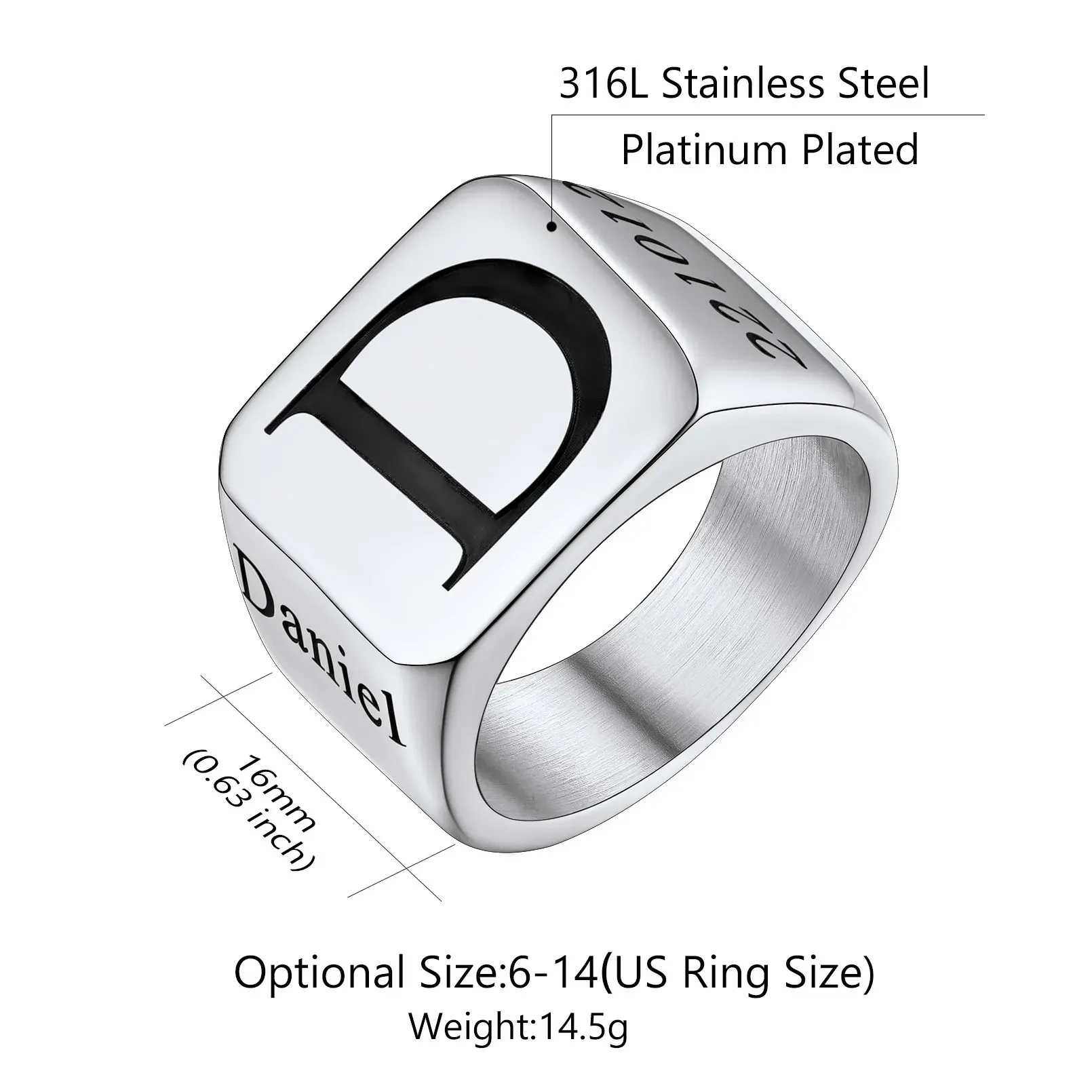 Bague Chevalière Personnalisée Gravée Pour Homme Taille