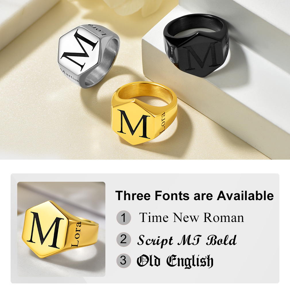 Bague Chevalière Hexagonale Personnalisée Gravée Pour Homme Police