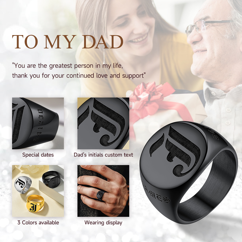 Bague Chevalière Homme Gravée en Acier Inoxydable Cadeau