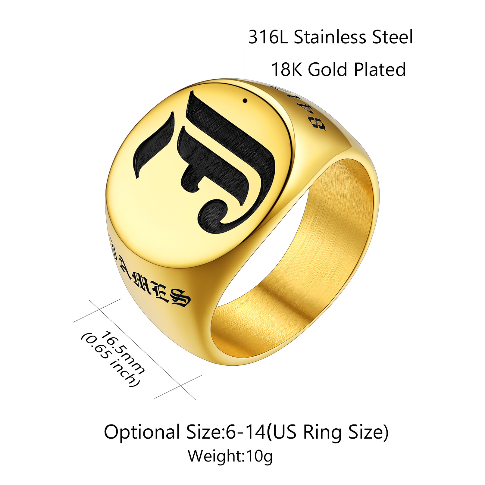 Bague Chevalière Gravée en Acier Inoxydable Taille