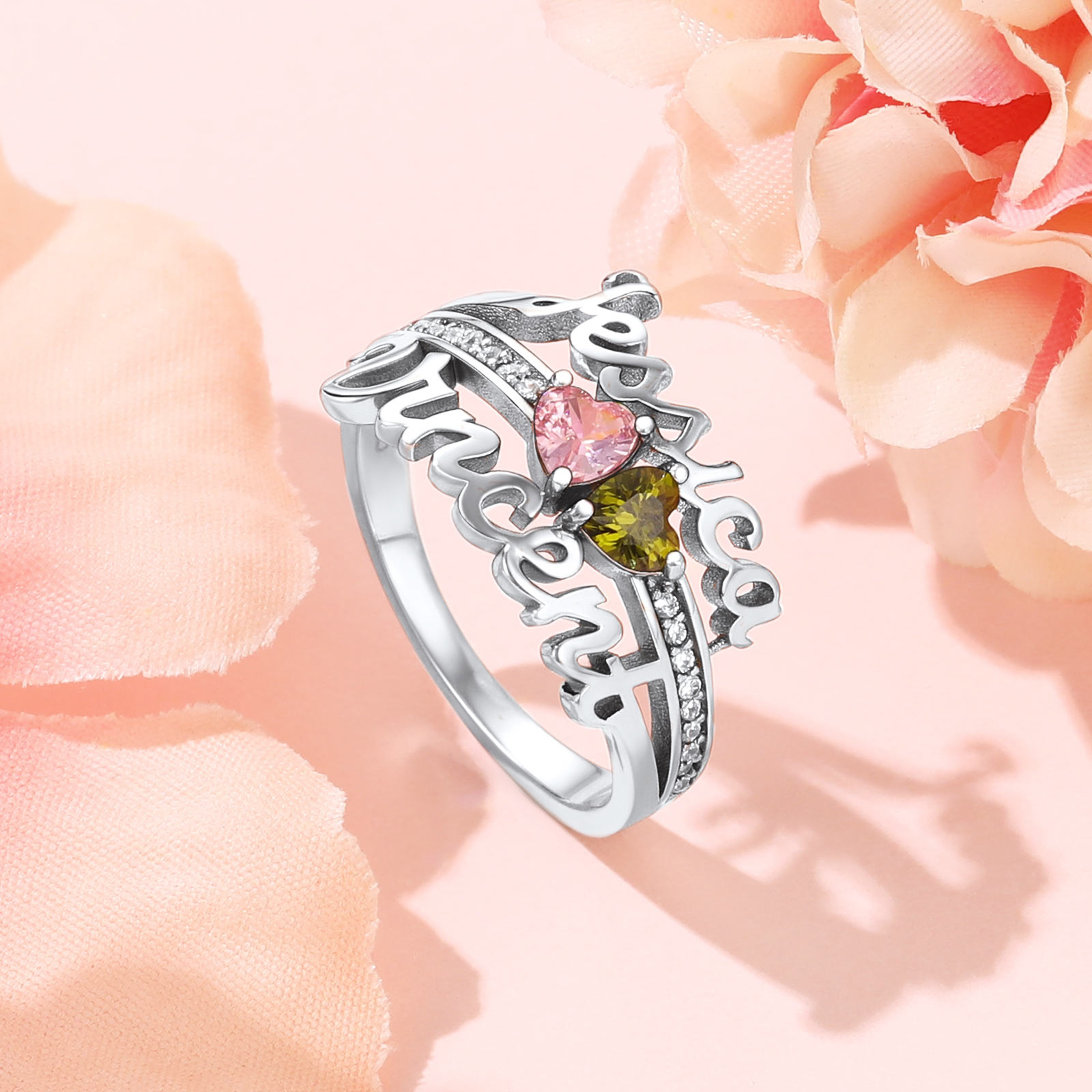 Bague Personnalisée avec 2 Pierres de Naissance Scène