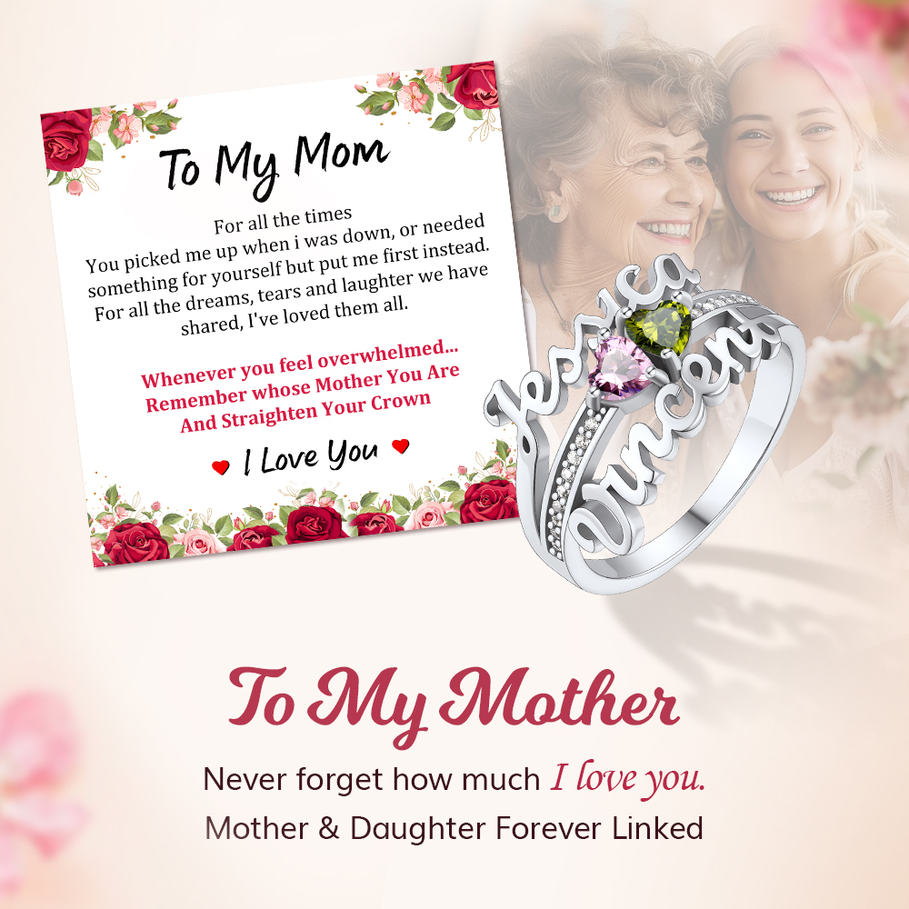 Bague Personnalisée avec 2 Pierres de Naissance Gravées Occasion