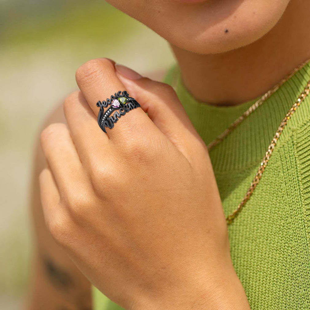 Bague Personnalisée avec 2 Pierres de Naissance Noir