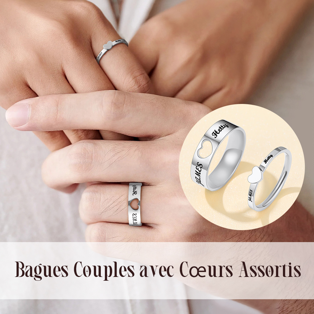 Bagues Promesse Personnalisées avec Prénoms pour Couples