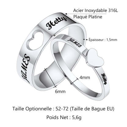 Bagues Promesse Personnalisées avec Prénoms pour Couples Taille