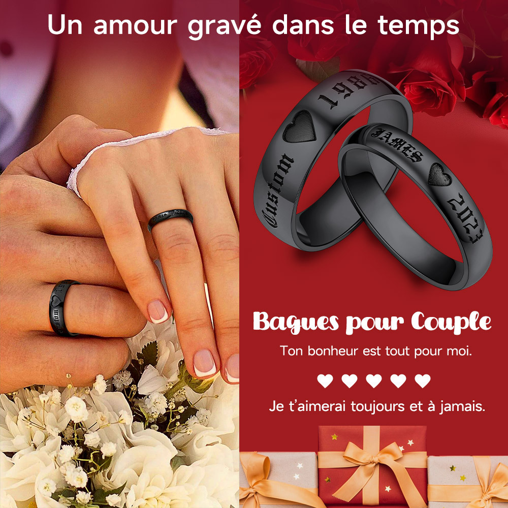 Bagues Promesse Personnalisées avec Prénom pour Couples