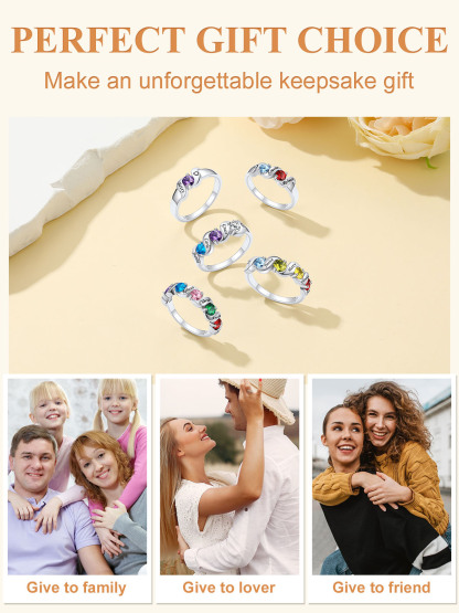 Bague Gravée avec Pierres de Naissance et Prénoms Cadeau