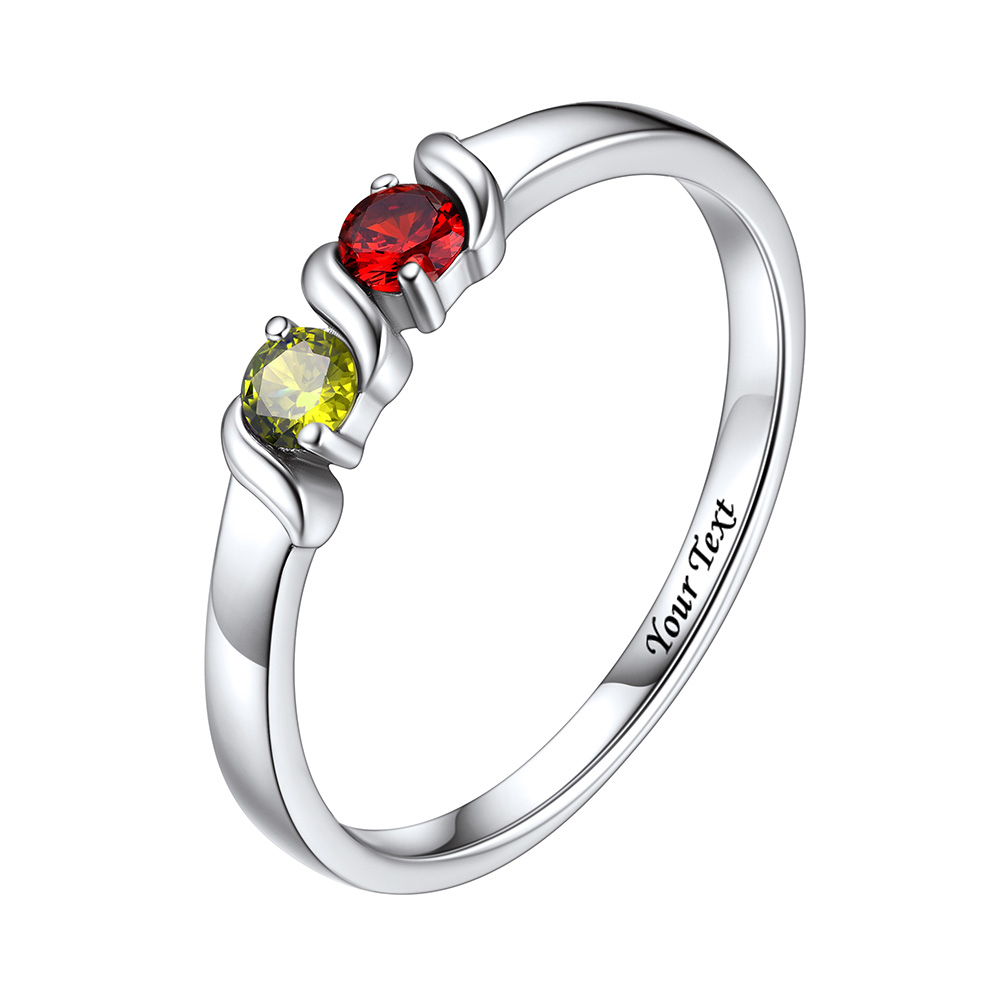 Bague en Argent Sterling Personnalisée avec Pierres de Naissance pour Maman