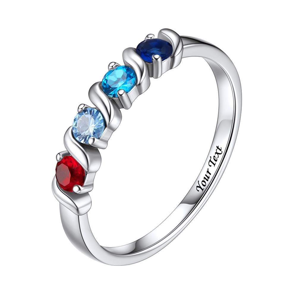 Bague en Argent Sterling Personnalisée avec Pierres de Naissance pour Maman