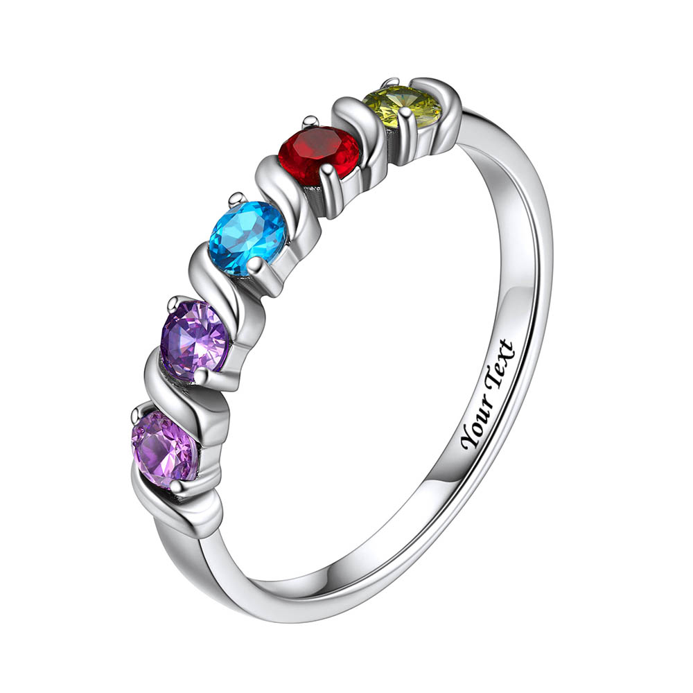 Bague en Argent Sterling Personnalisée avec Pierres de Naissance pour Maman