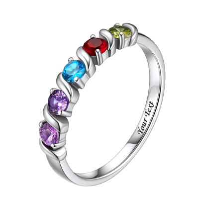 Bague en Argent Sterling Personnalisée avec Pierres de Naissance pour Maman