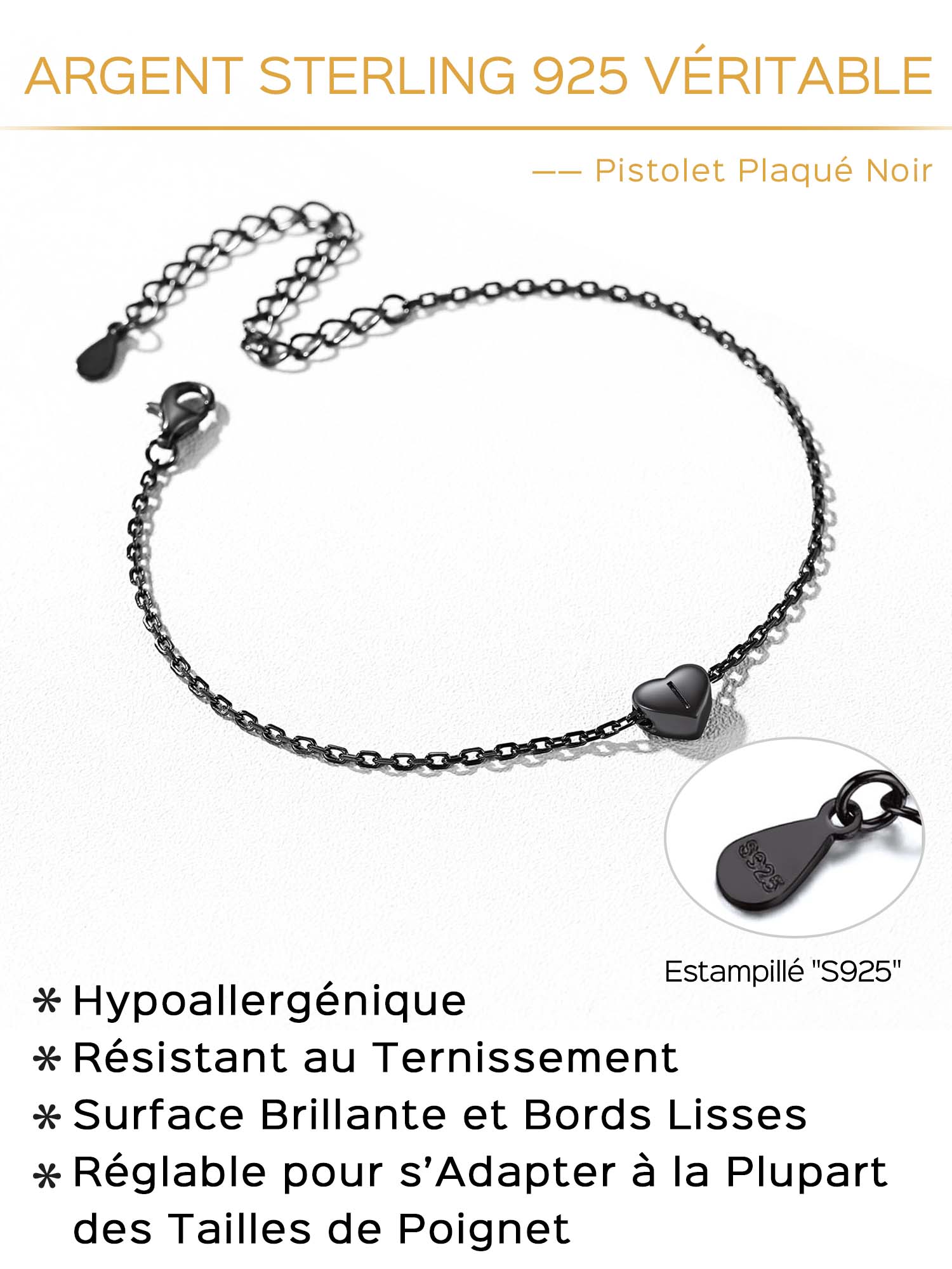 Bracelet Cœur Initial Personnalisé 26 Lettres en Argent 925 Détail