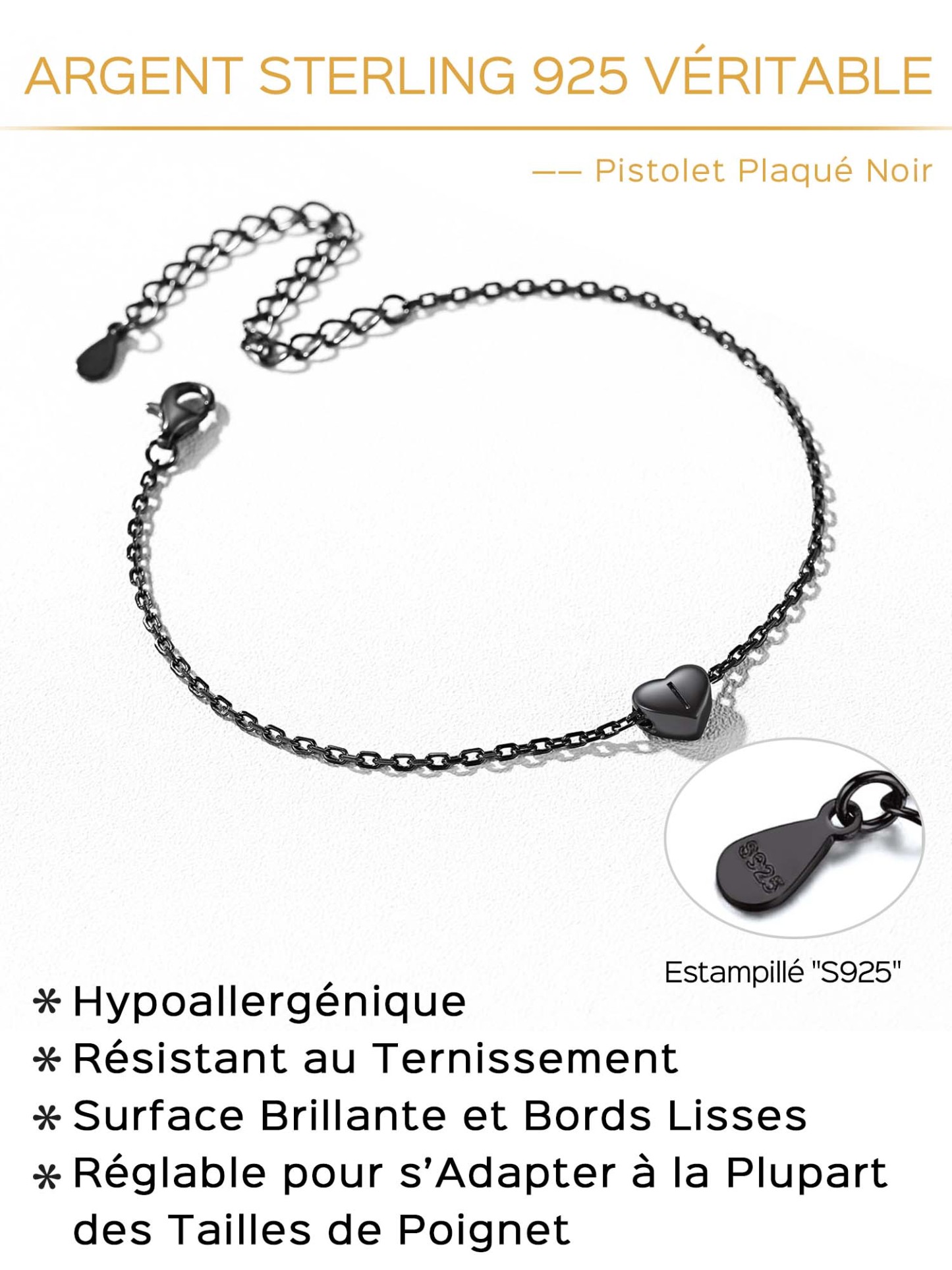 Bracelet Cœur Initial Personnalisé 26 Lettres en Argent 925 Détail