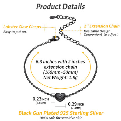 Bracelet Cœur Initial Personnalisé 26 Lettres en Argent 925 Taille