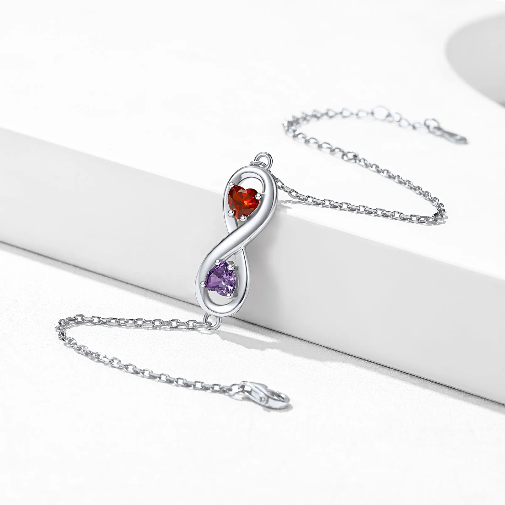 Bracelet avec Prénoms et Pierres de Naissance en Argent Sterling