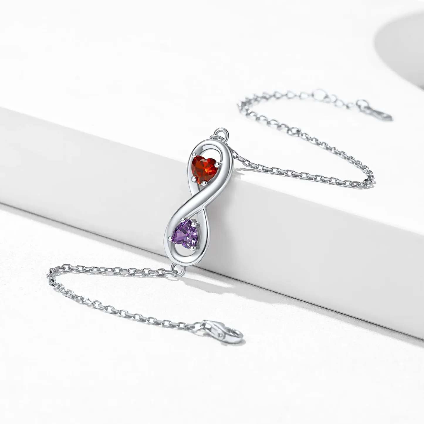 Bracelet avec Prénoms et Pierres de Naissance en Argent Sterling