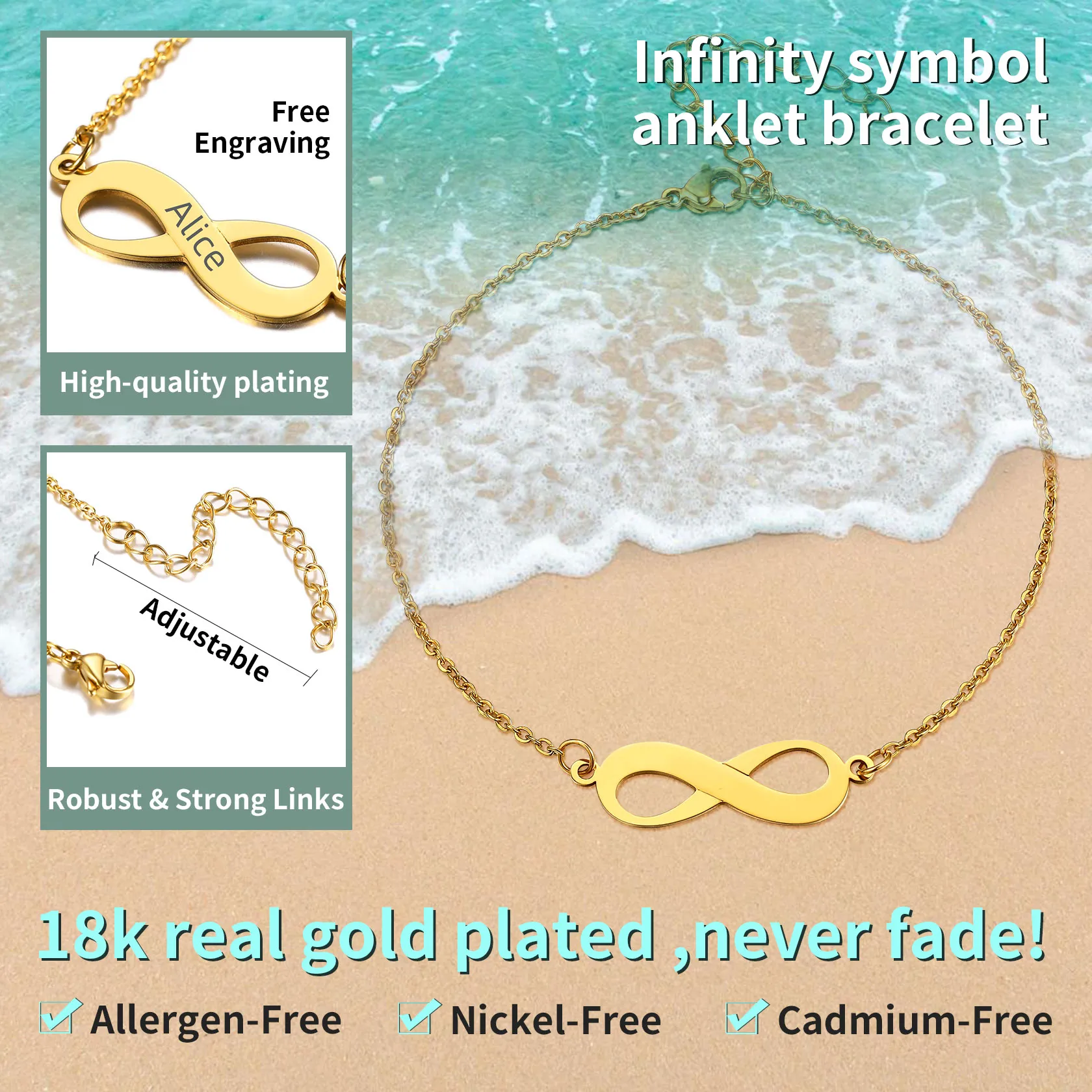 Bracelet de Cheville Infini Gravé Personnalisé pour Femme Détail