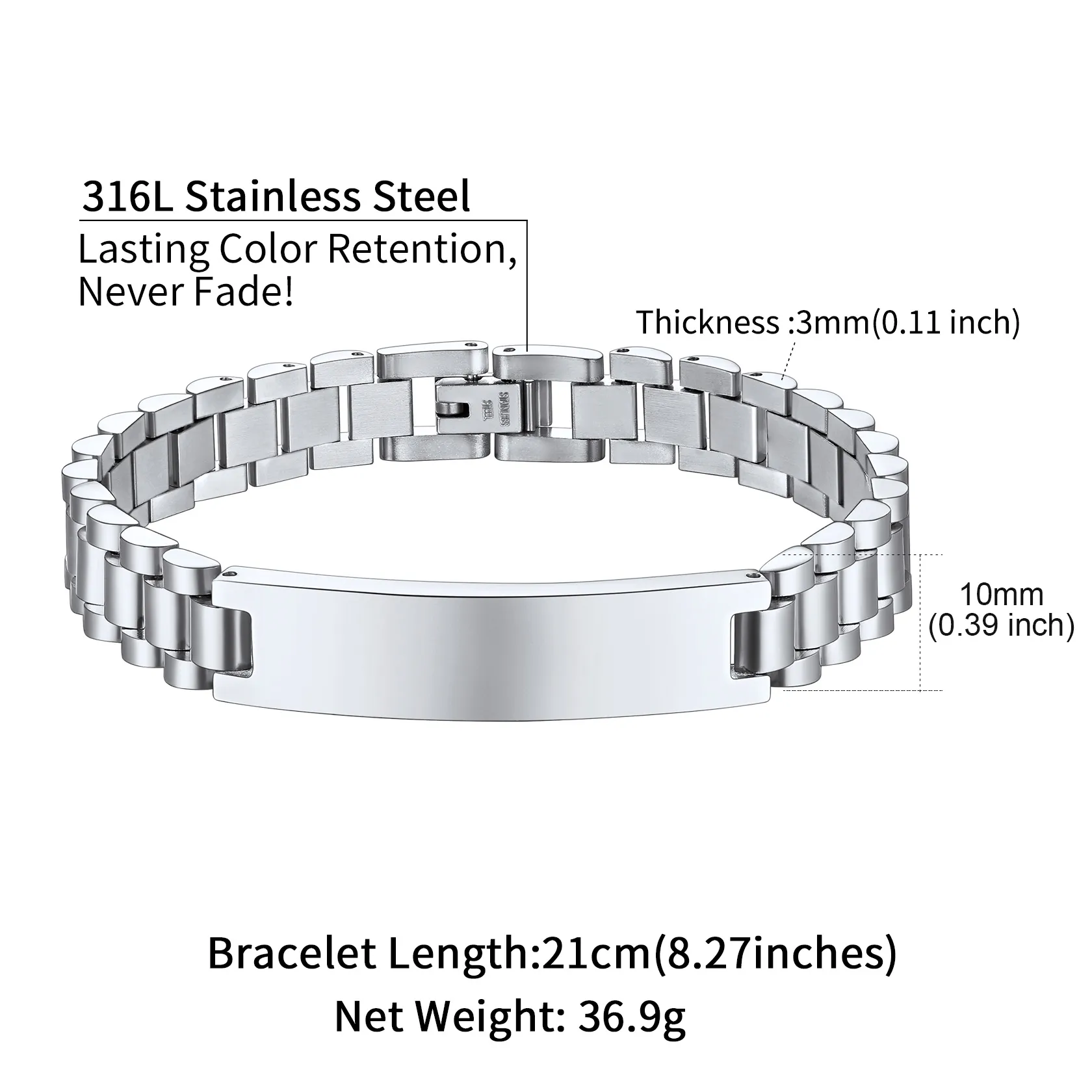 Bracelet ID en Acier Inoxydable Gravé Personnalisé pour Homme Taille