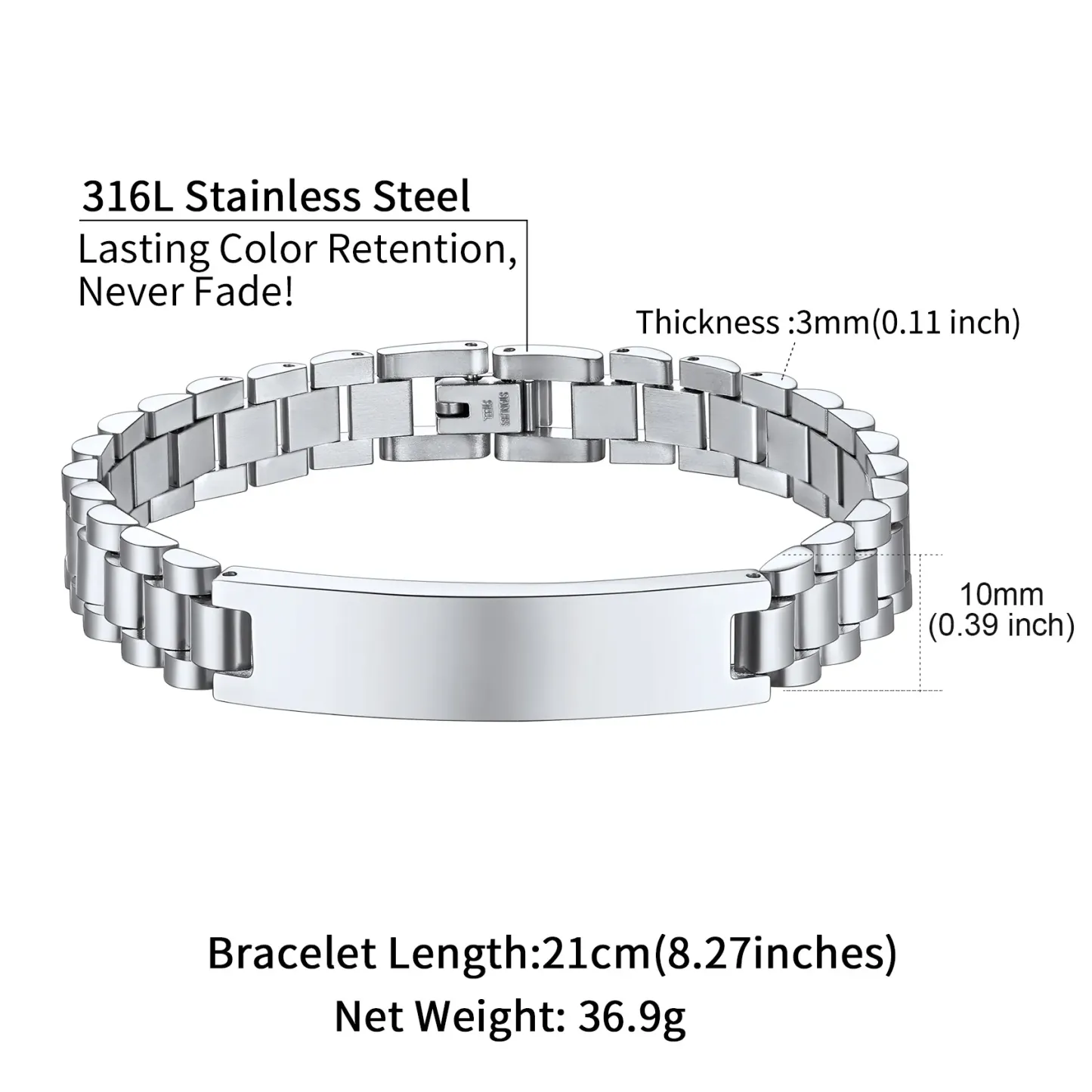 Bracelet ID en Acier Inoxydable Gravé Personnalisé pour Homme Taille