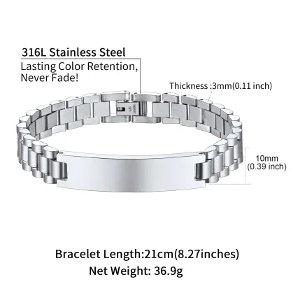Bracelet ID en Acier Inoxydable Gravé Personnalisé pour Homme Taille
