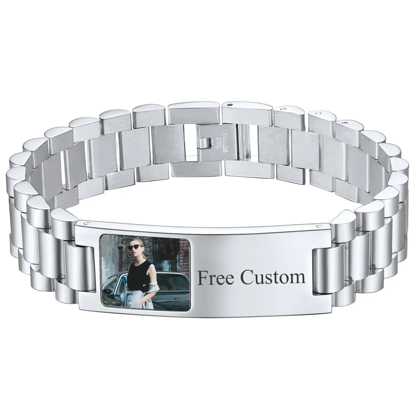 Bracelet d'Identification Personnalisé avec Photo pour Hommes Argenté