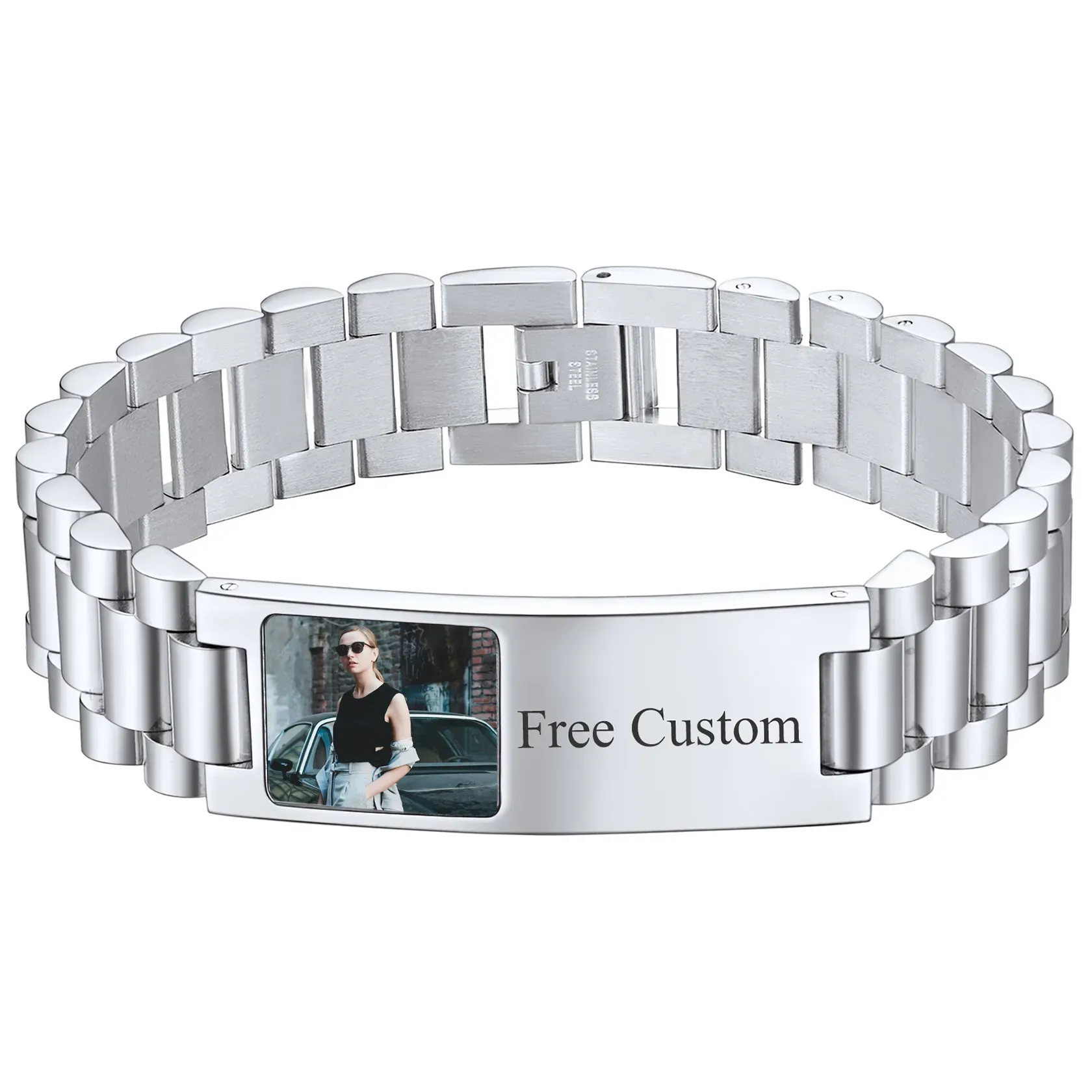 Bracelet d'Identification Personnalisé avec Photo pour Hommes Argenté