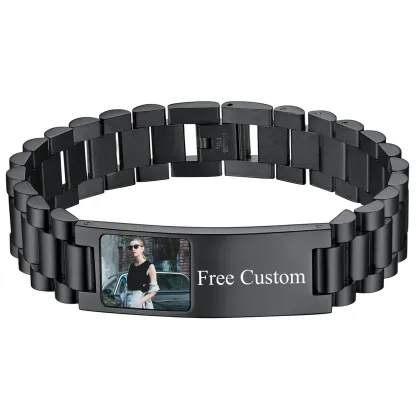 Bracelet d'Identification Personnalisé avec Photo pour Hommes Noir