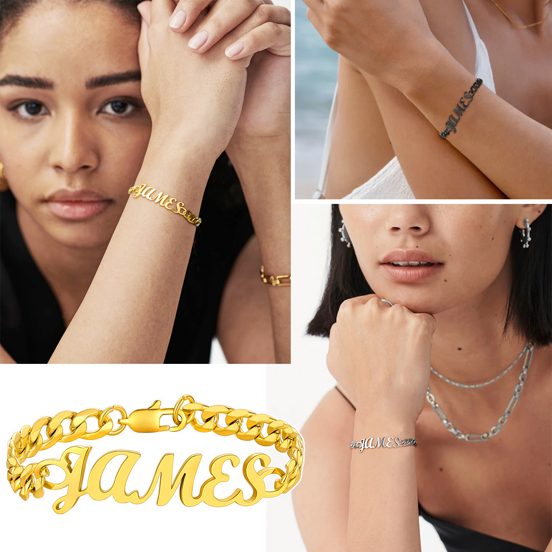 Bracelet Chaîne Cubaine Personnalisé avec Nom pour Homme Or
