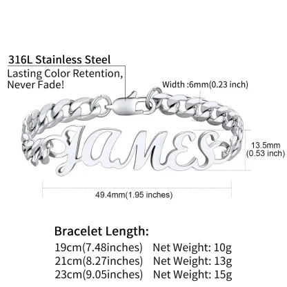 Bracelet Chaîne Cubaine Personnalisé avec Nom pour Homme Taille