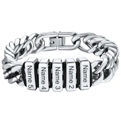 Bracelet Personnalisé avec Perles Gravées et Chaîne Cubaine pour Homme Argenté 12 mm