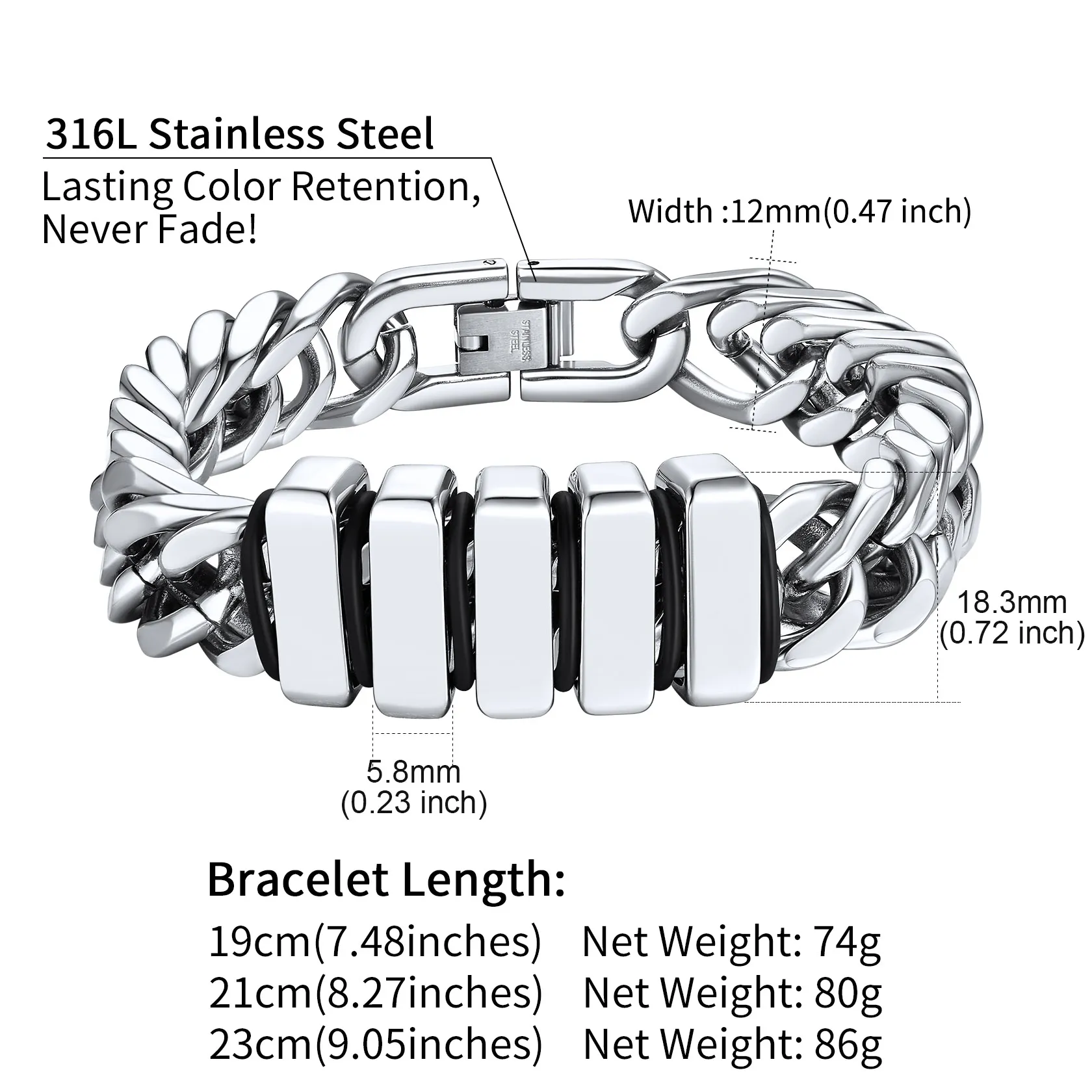 Bracelet Personnalisé avec Perles Gravées et Chaîne Cubaine pour Homme Taille 12mm