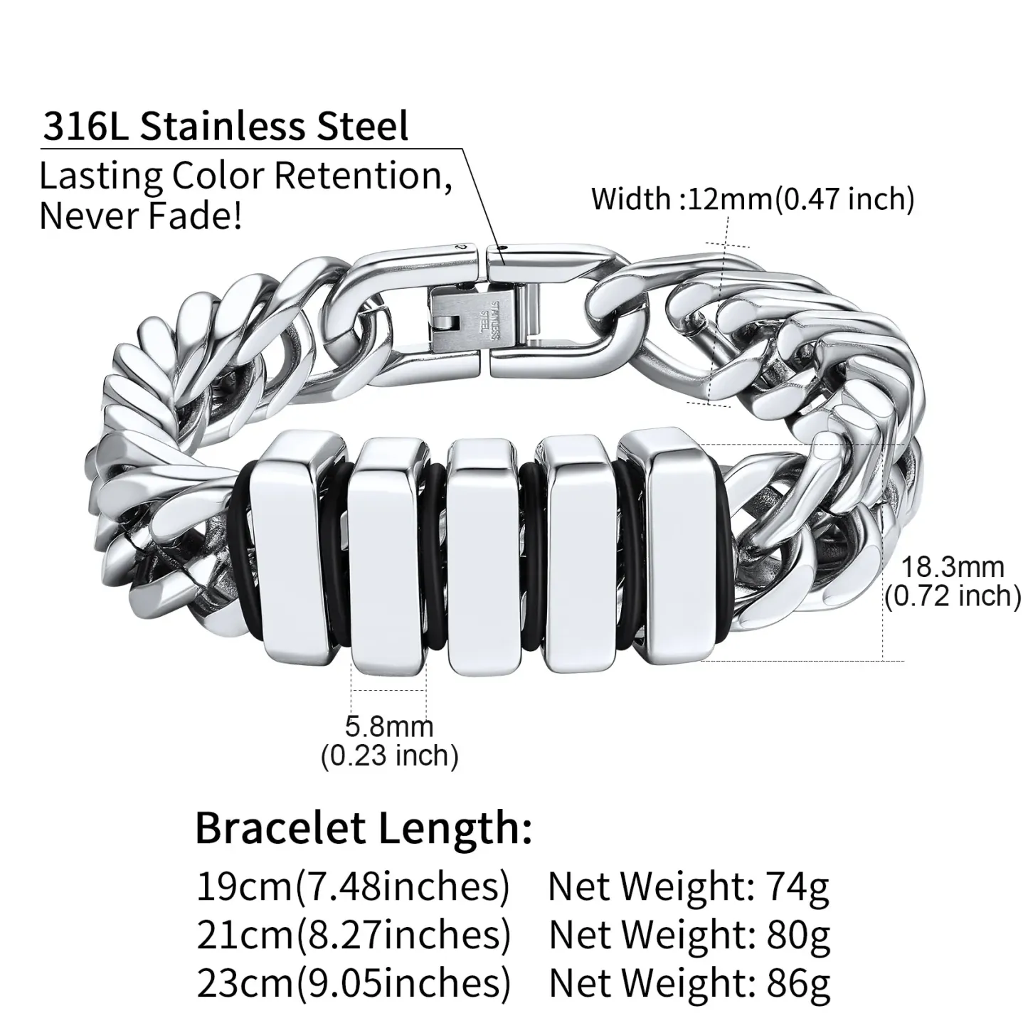 Bracelet Personnalisé avec Perles Gravées et Chaîne Cubaine pour Homme Taille 12mm