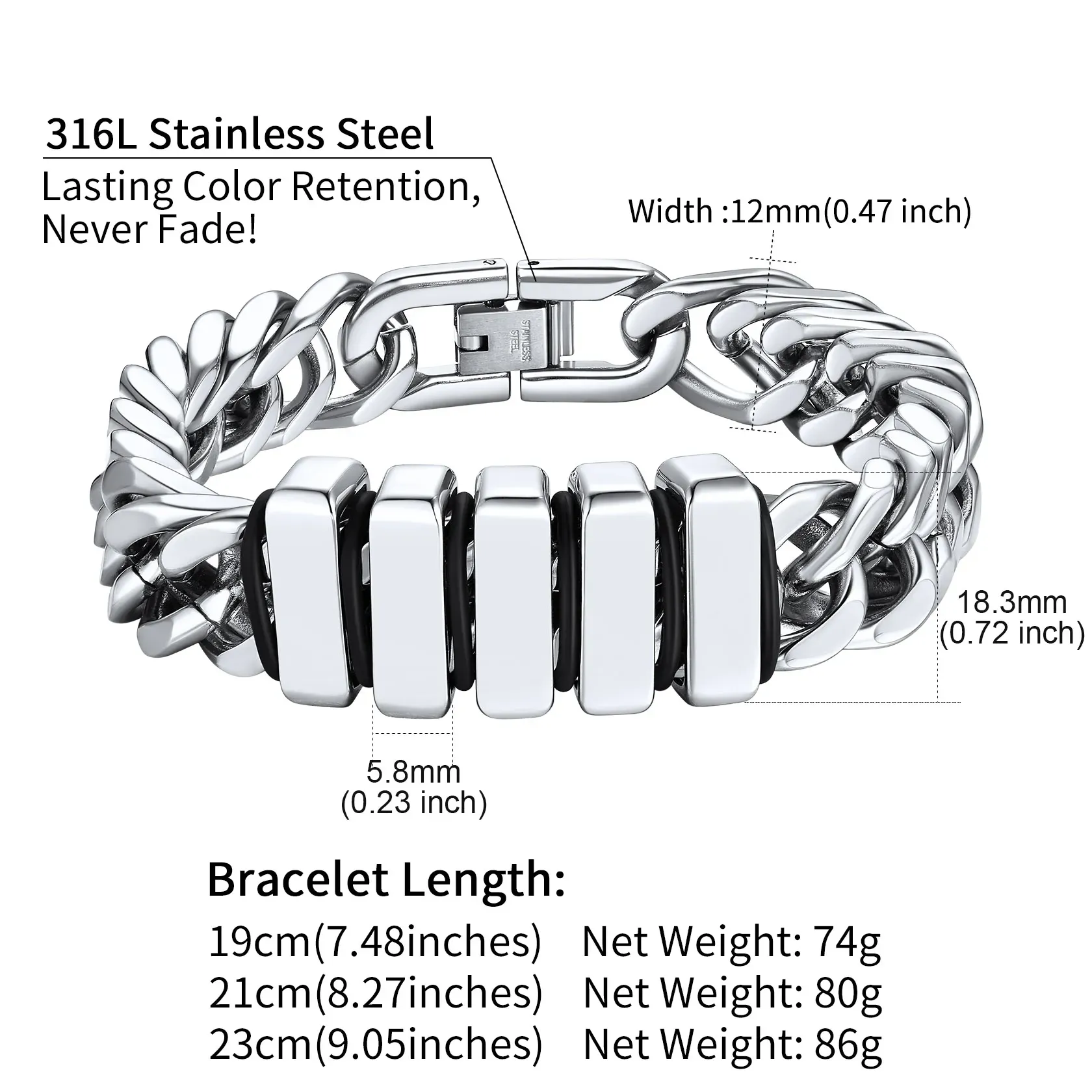 Bracelet Personnalisé avec Perles Gravées et Chaîne Cubaine pour Homme Taille 12mm
