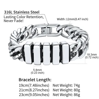 Bracelet Personnalisé avec Perles Gravées et Chaîne Cubaine pour Homme Taille 12mm