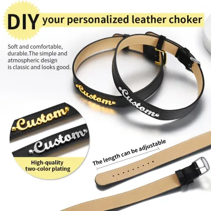 Collier Ras-du-Cou en Cuir avec Nom pour Femmes