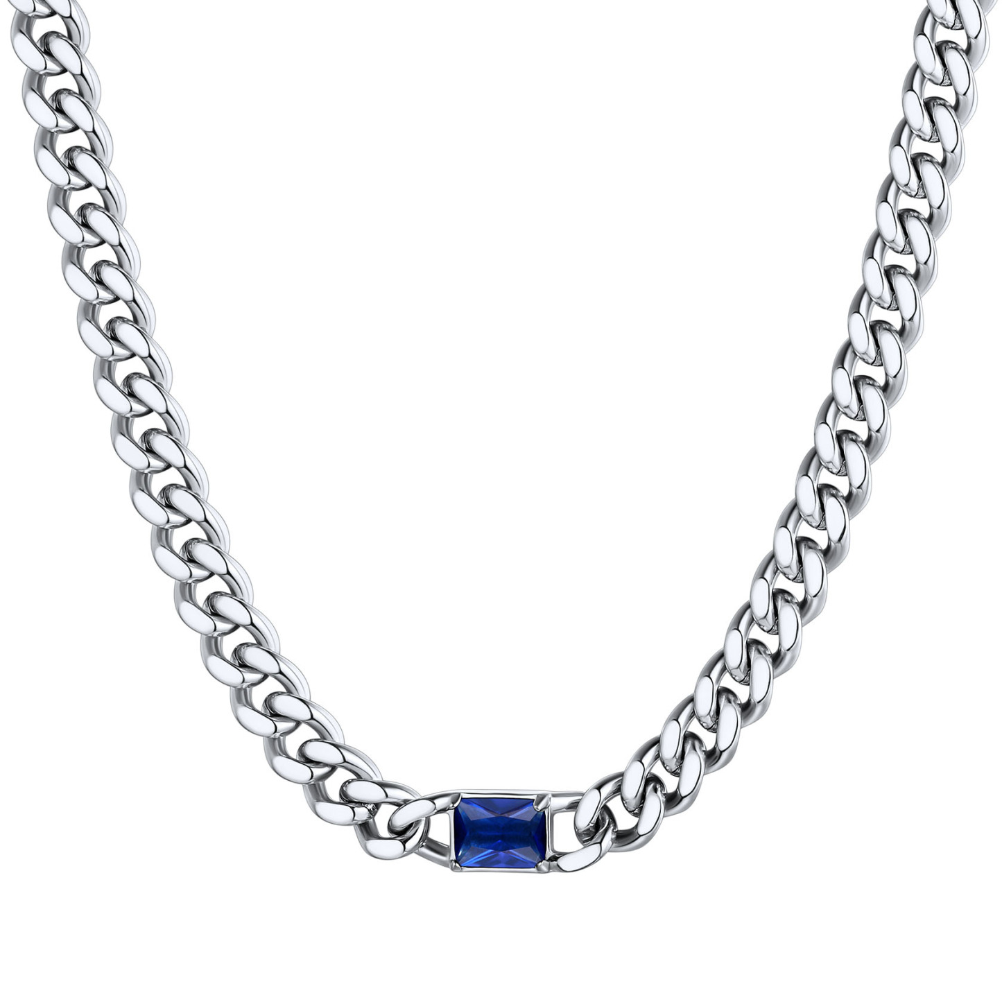 Collier Ras-de-Cou Chaîne Cuban 7MM avec Pierre de Naissance Argenté