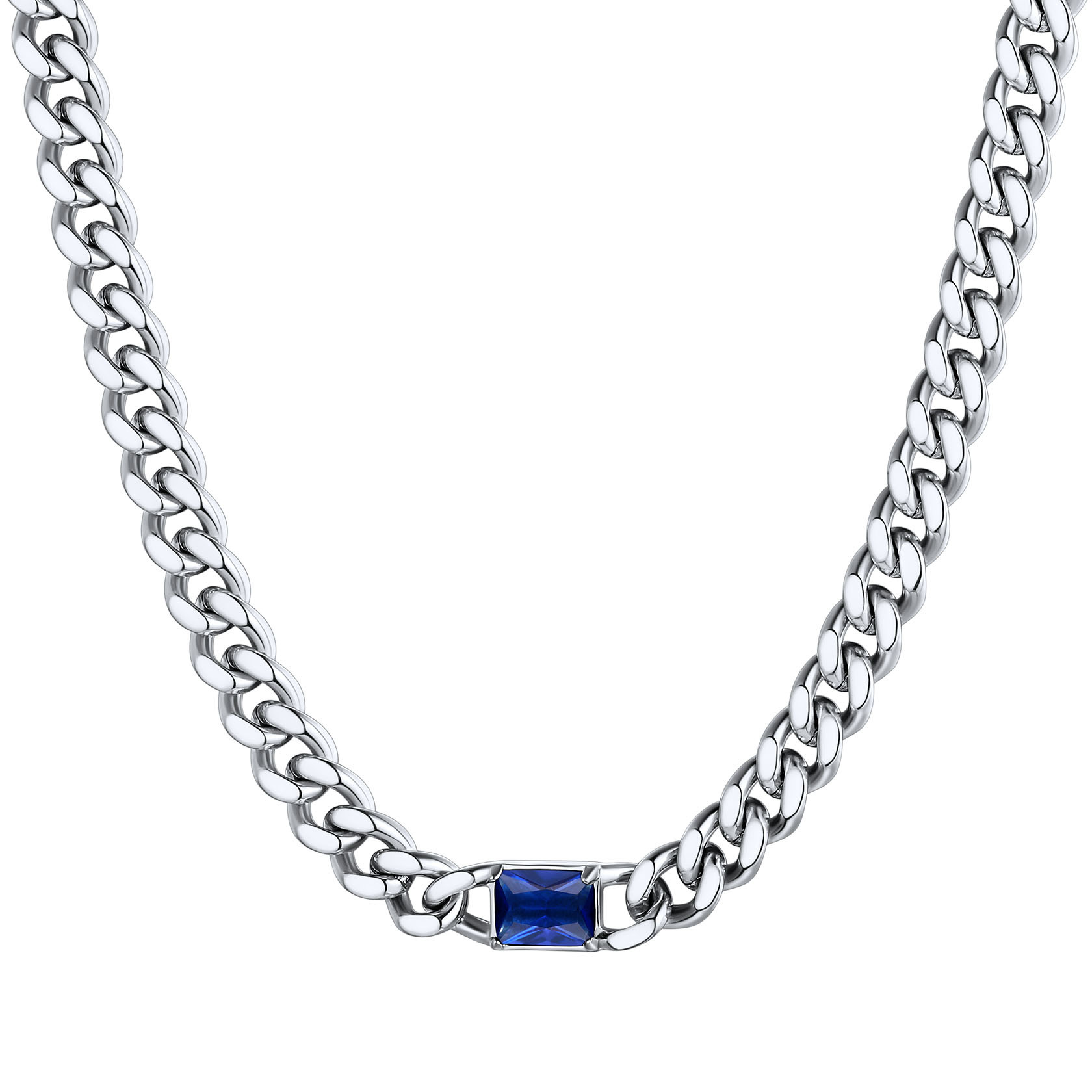Collier Ras-de-Cou Chaîne Cuban 7MM avec Pierre de Naissance Argenté