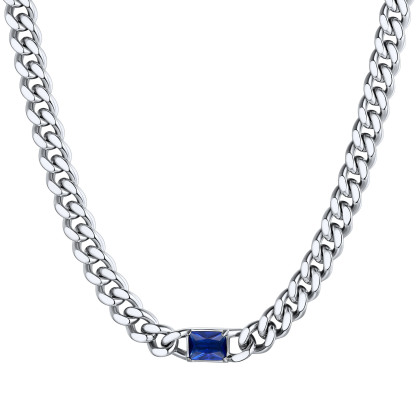 Collier Ras-de-Cou Chaîne Cuban 7MM avec Pierre de Naissance Argenté