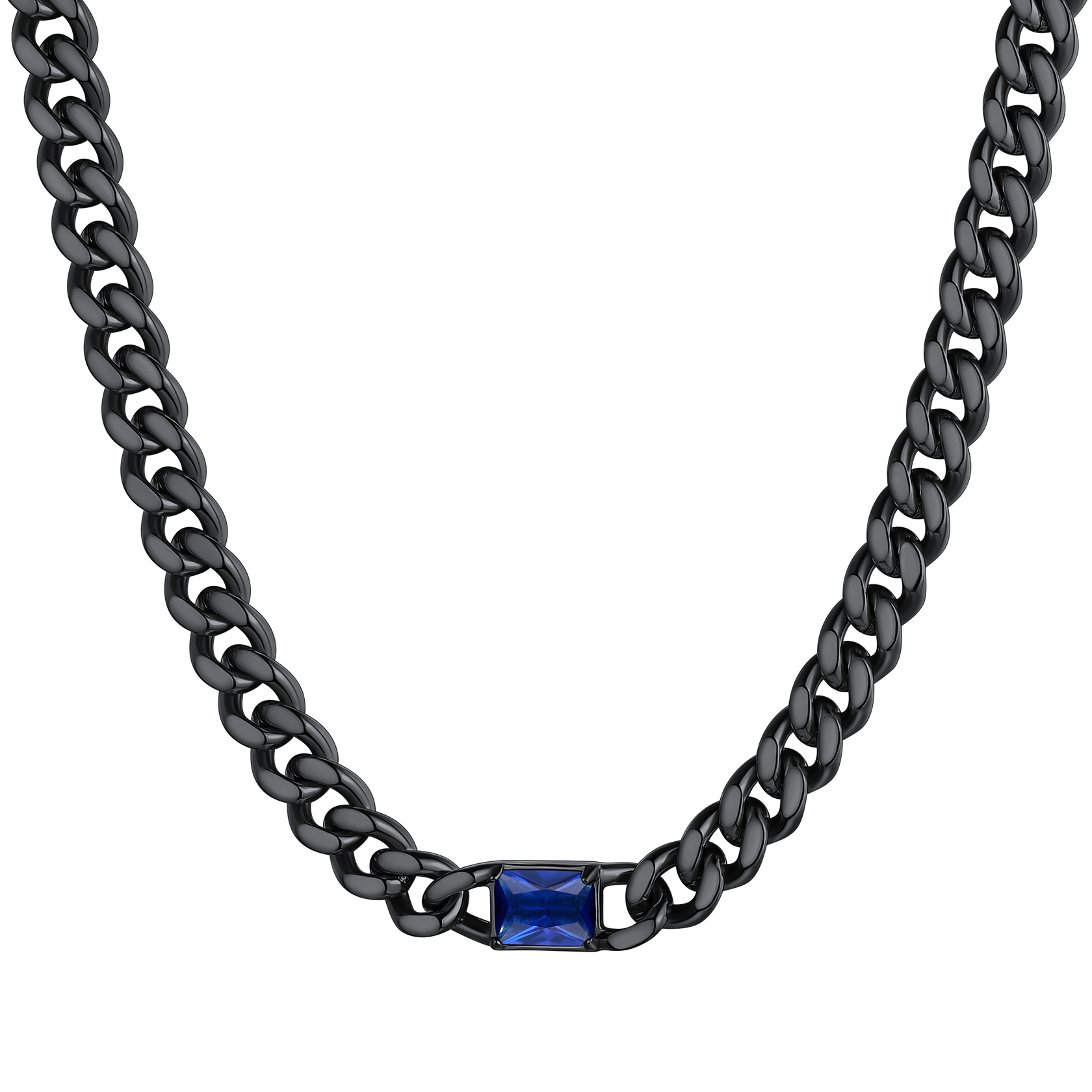 Collier Ras-de-Cou Chaîne Cuban avec Pierre de Naissance Noir