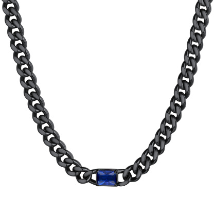 Collier Ras-de-Cou Chaîne Cuban avec Pierre de Naissance Noir