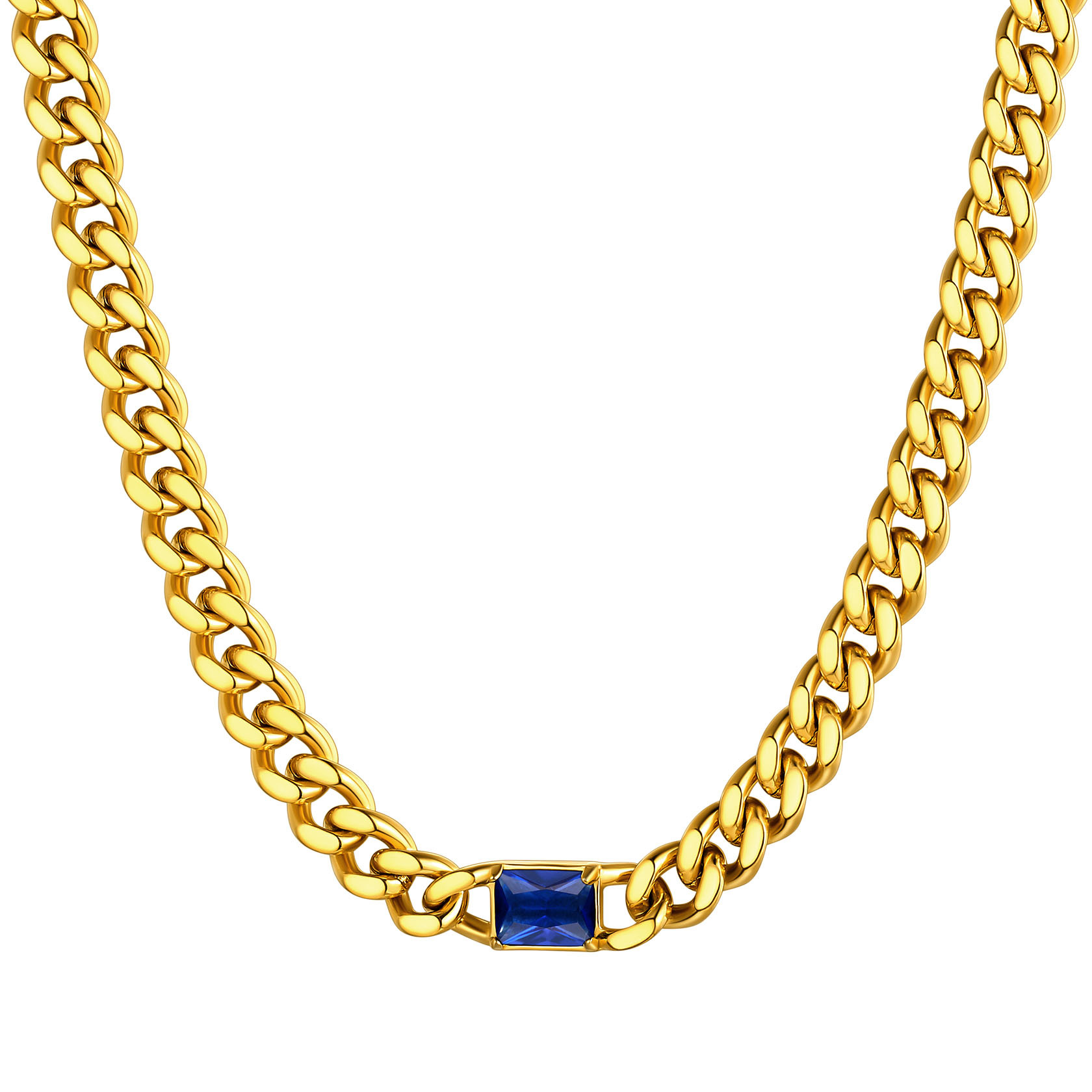 Collier Ras-de-Cou Chaîne Cuban 7MM avec Pierre de Naissance Or