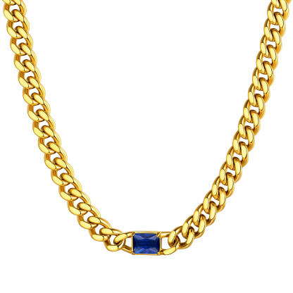 Collier Ras-de-Cou Chaîne Cuban 7MM avec Pierre de Naissance Or