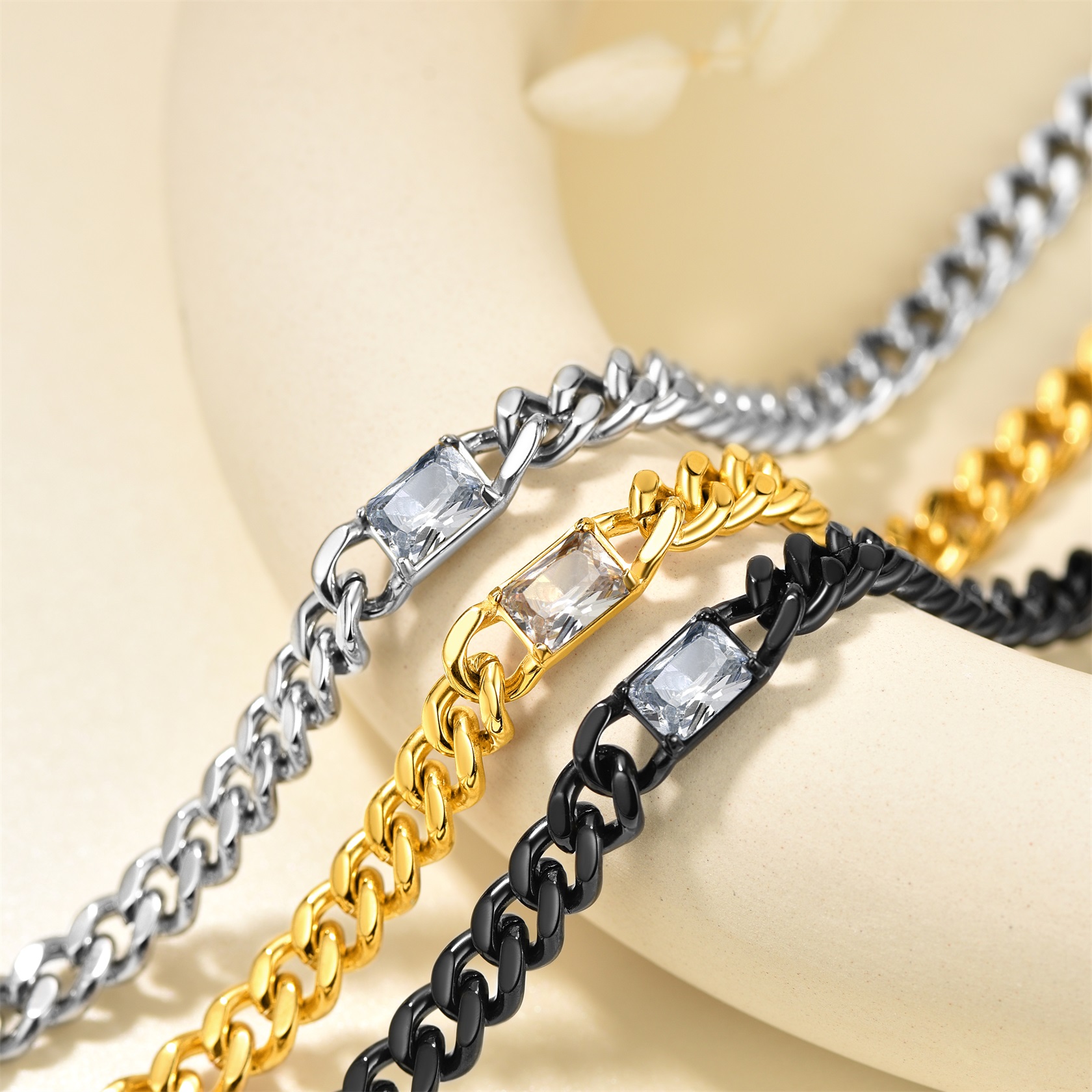 Collier Ras-de-Cou Chaîne Cuban 7MM avec Pierre de Naissance 3 Couleurs