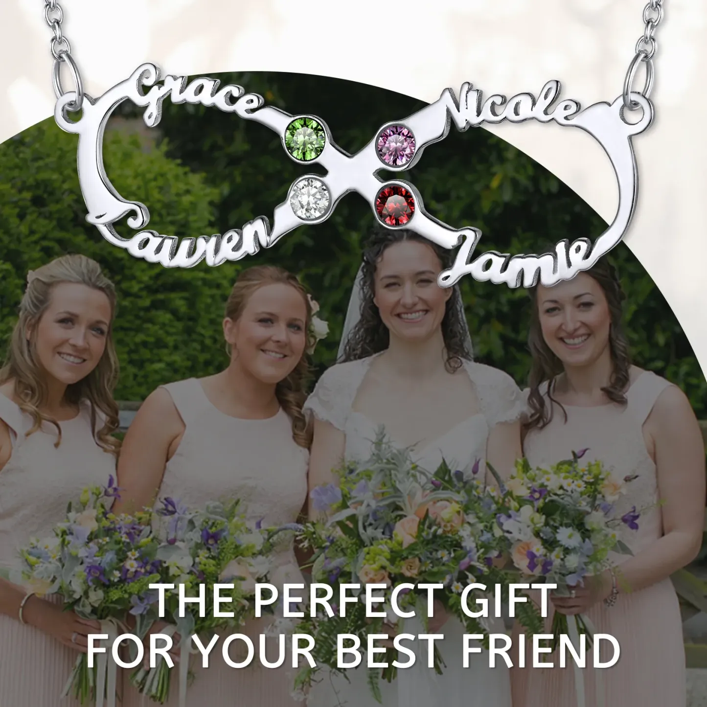 Collier Personnalisé avec 4 Prénoms et Pierres de Naissance pour Femme