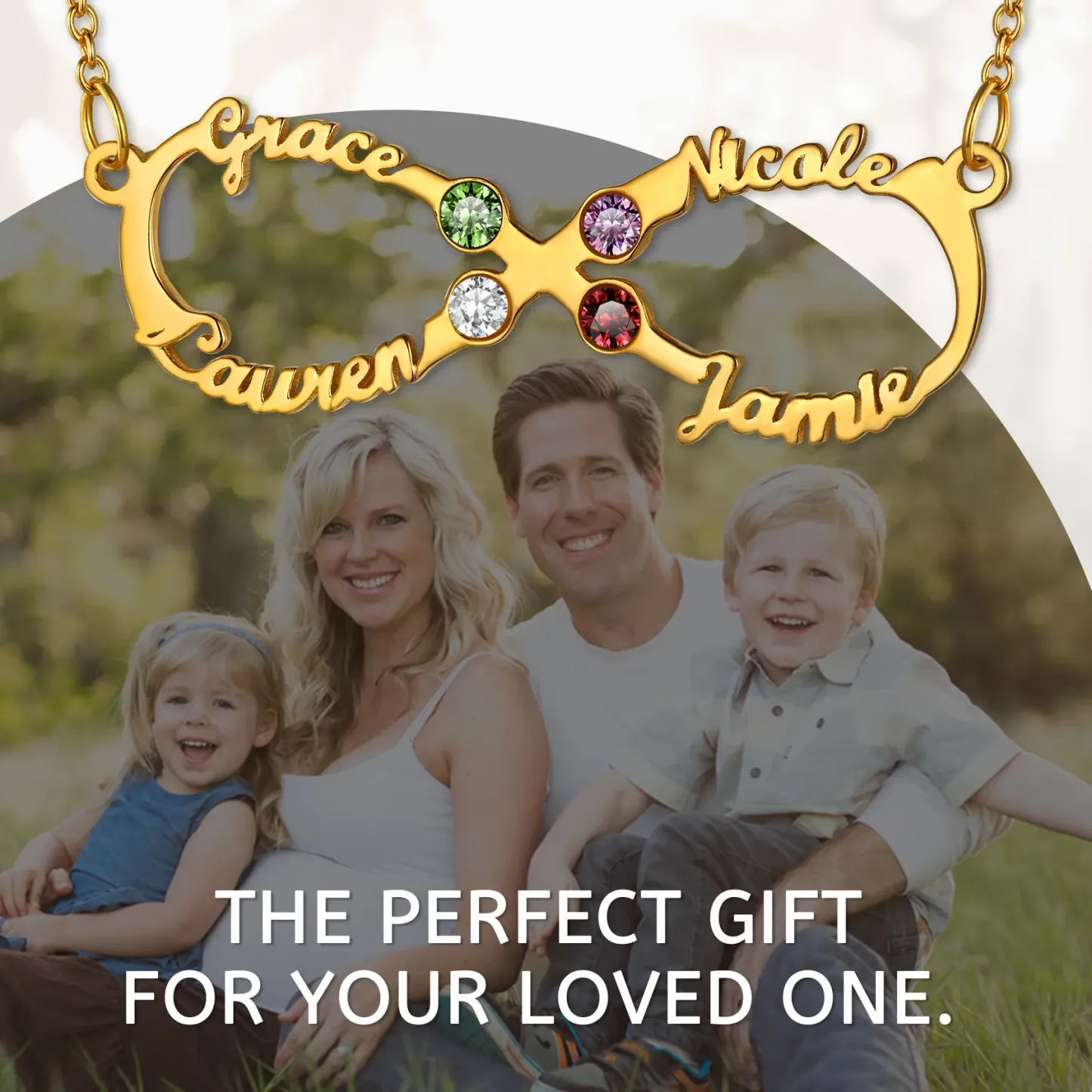 Collier avec 4 Prénoms et Pierres de Naissance pour Femme